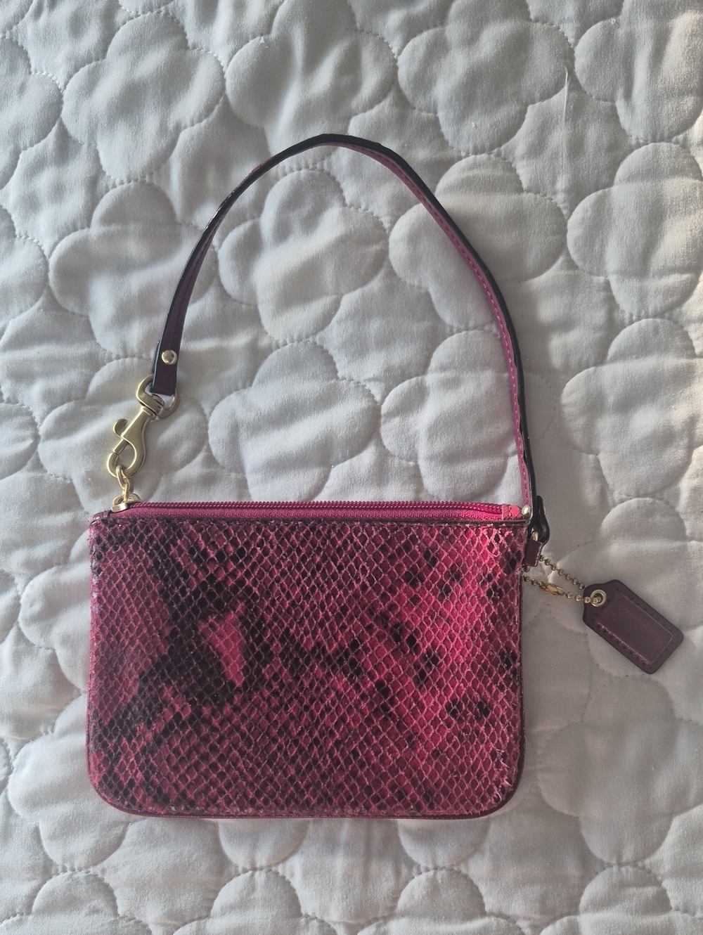 Coach Pink Snake-Print Wristlet with Gold Accents - Picture 2 of 7